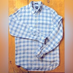 J. Crew | Men’s Linen Cotton Blue on Blue Plaid Slim Button Down Shirt | M
